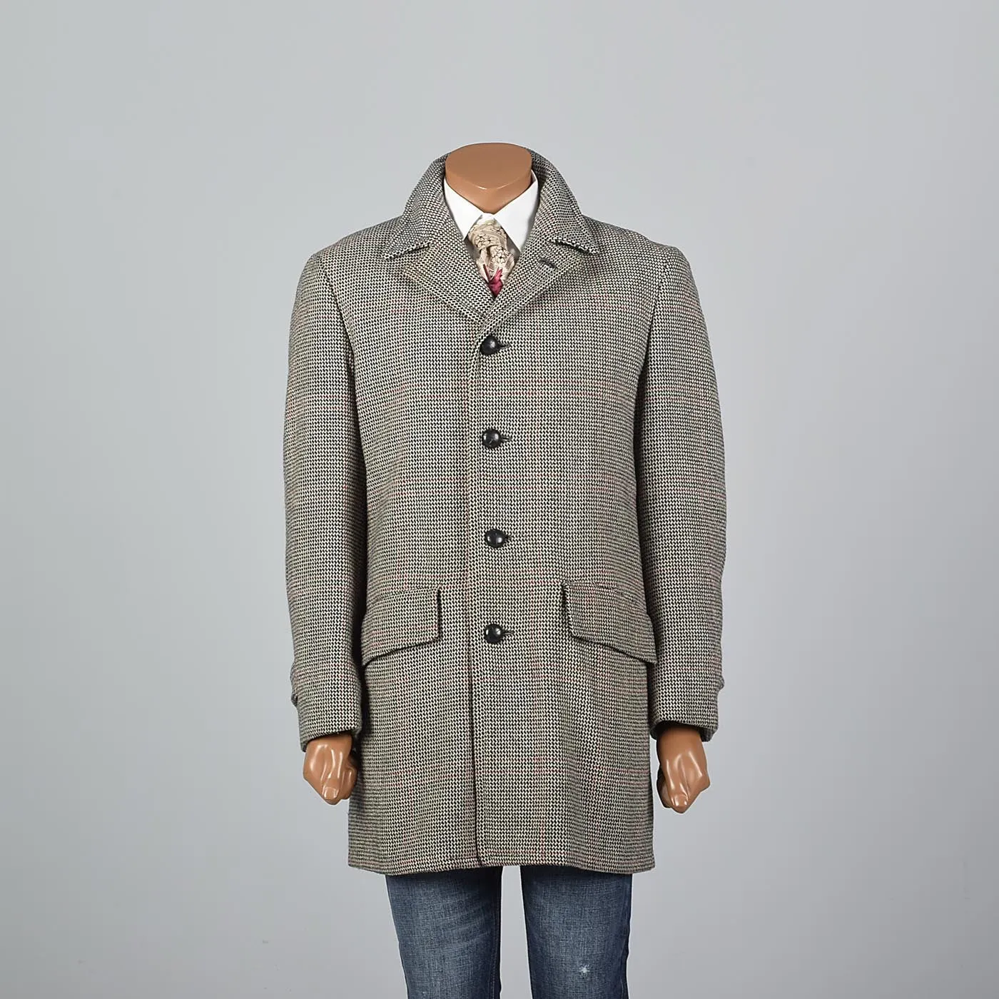 1970s Mens Tweed Coat in Windowpane Plaid