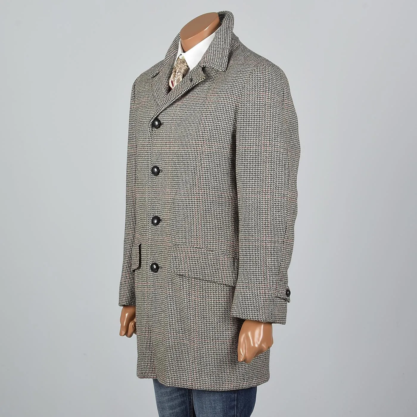 1970s Mens Tweed Coat in Windowpane Plaid