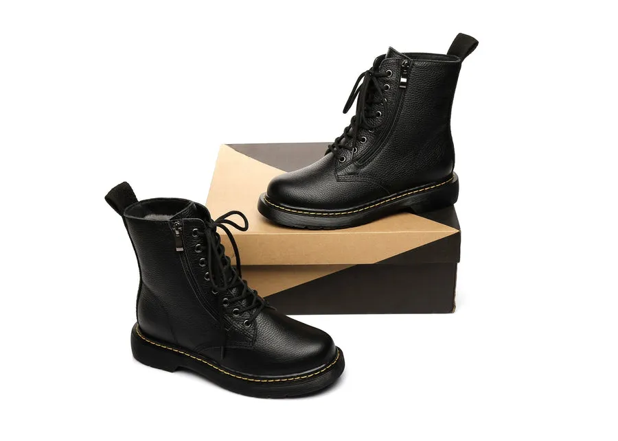 Australian Shepherd UGG Zip Up Sheepskin Wool Chunky Boots Belen