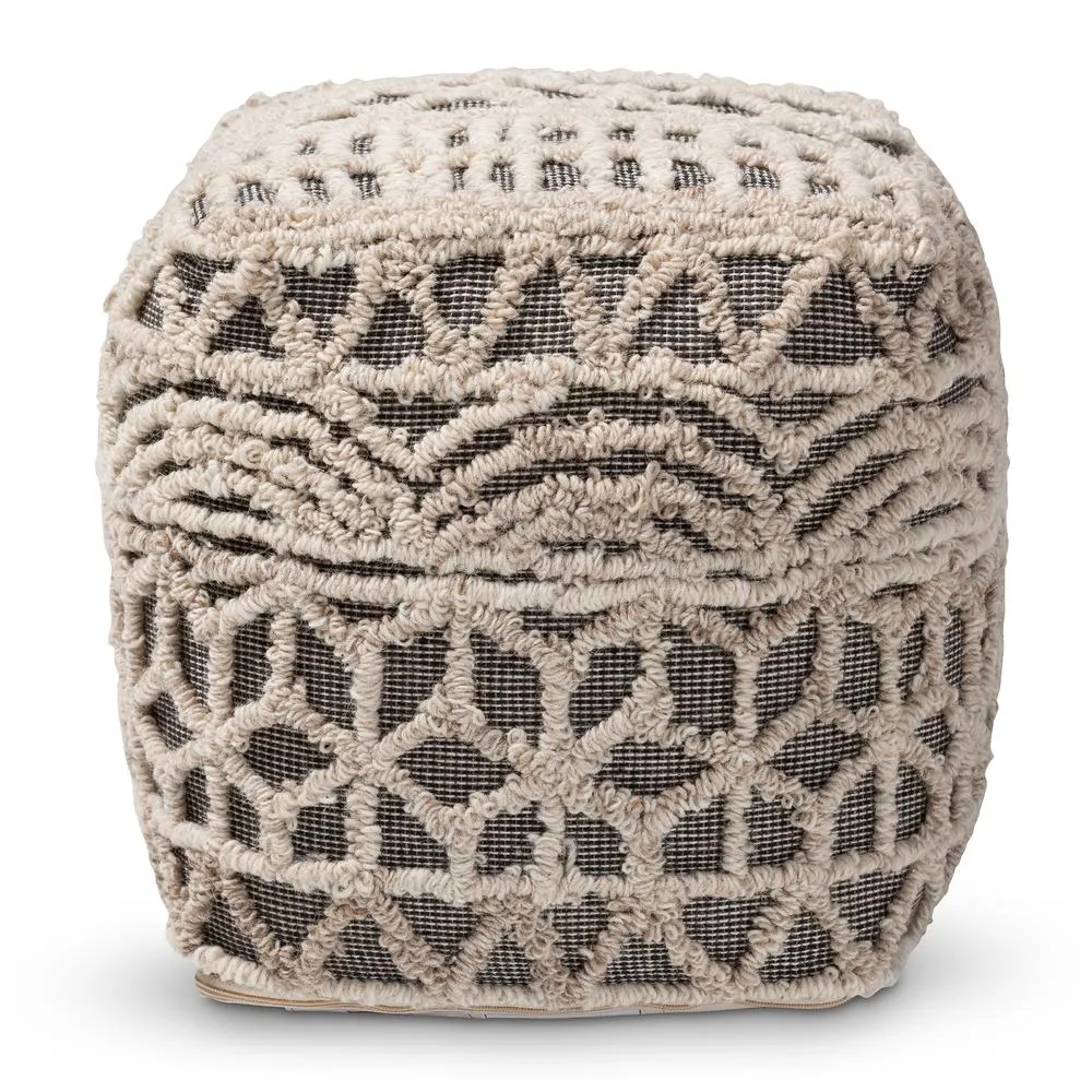 Avery Moroccan Inspired Beige and Brown Handwoven Cotton Pouf Ottoman