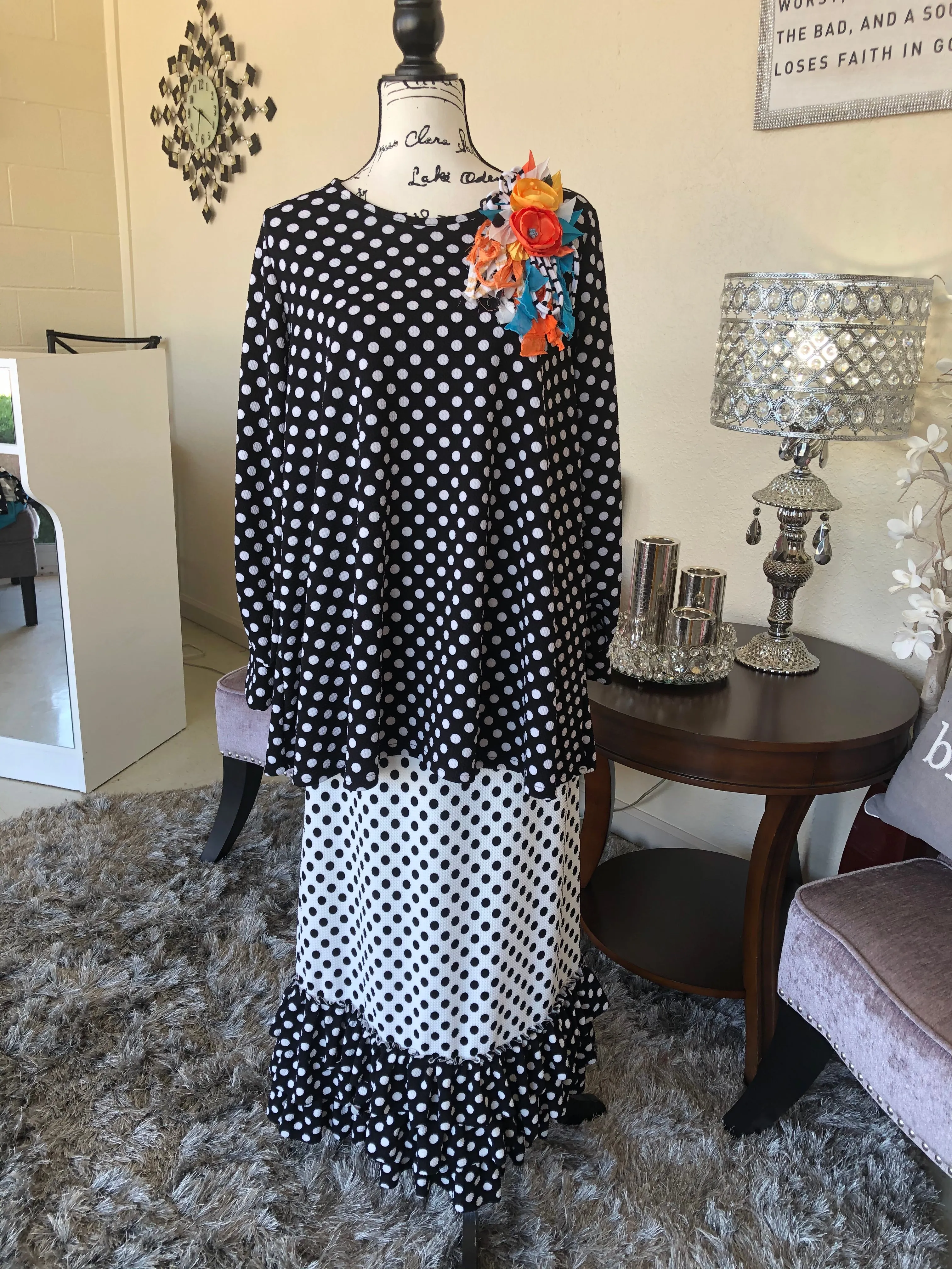 Black with White Dots Tunic/Top