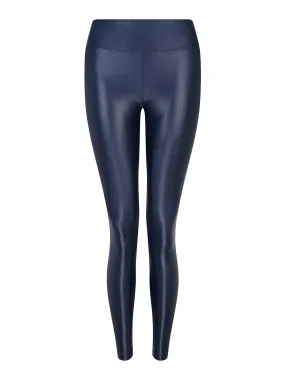 Blue High Rise Lustrous Leggings
