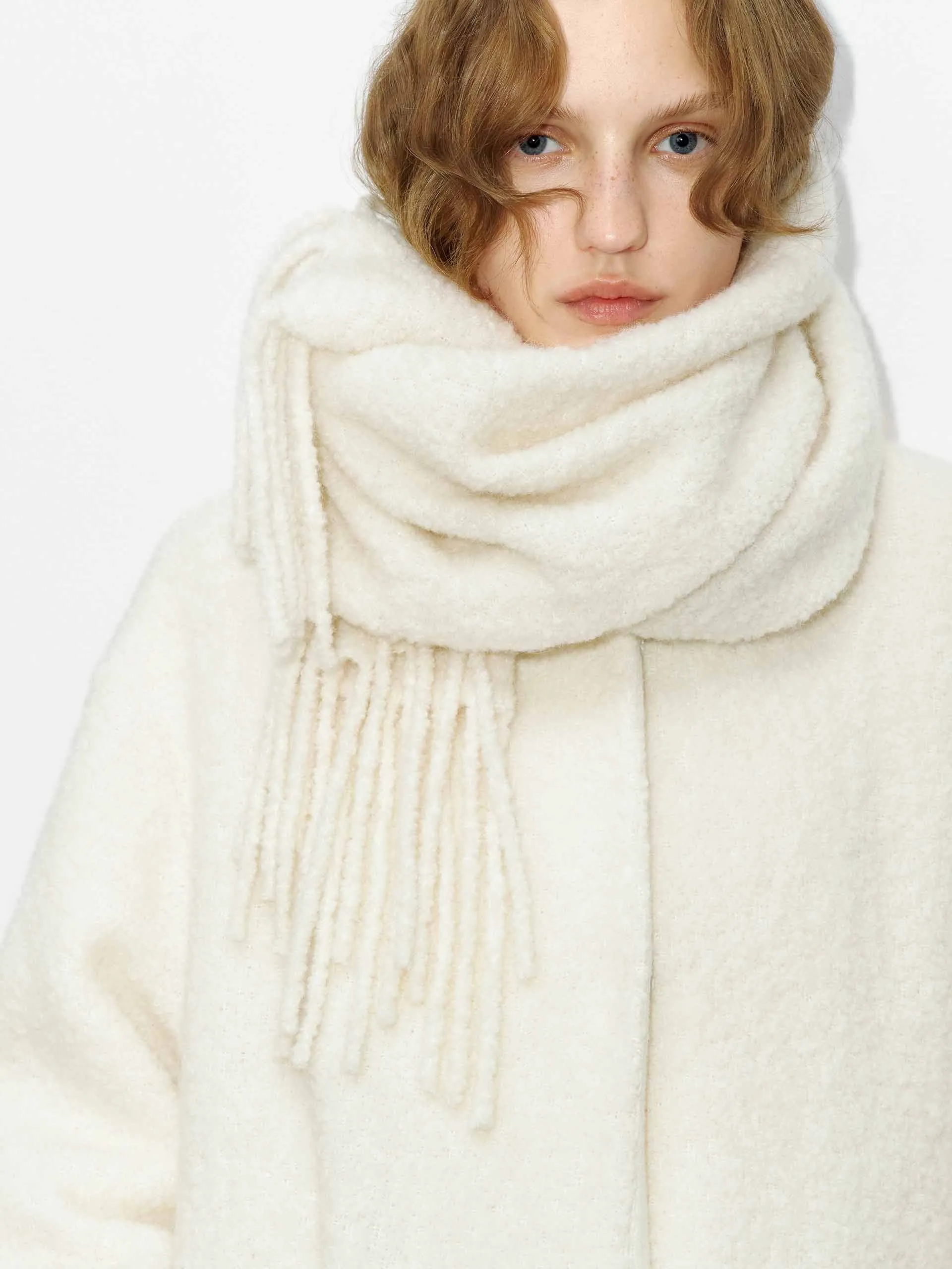 Button Closure Scarf Coat