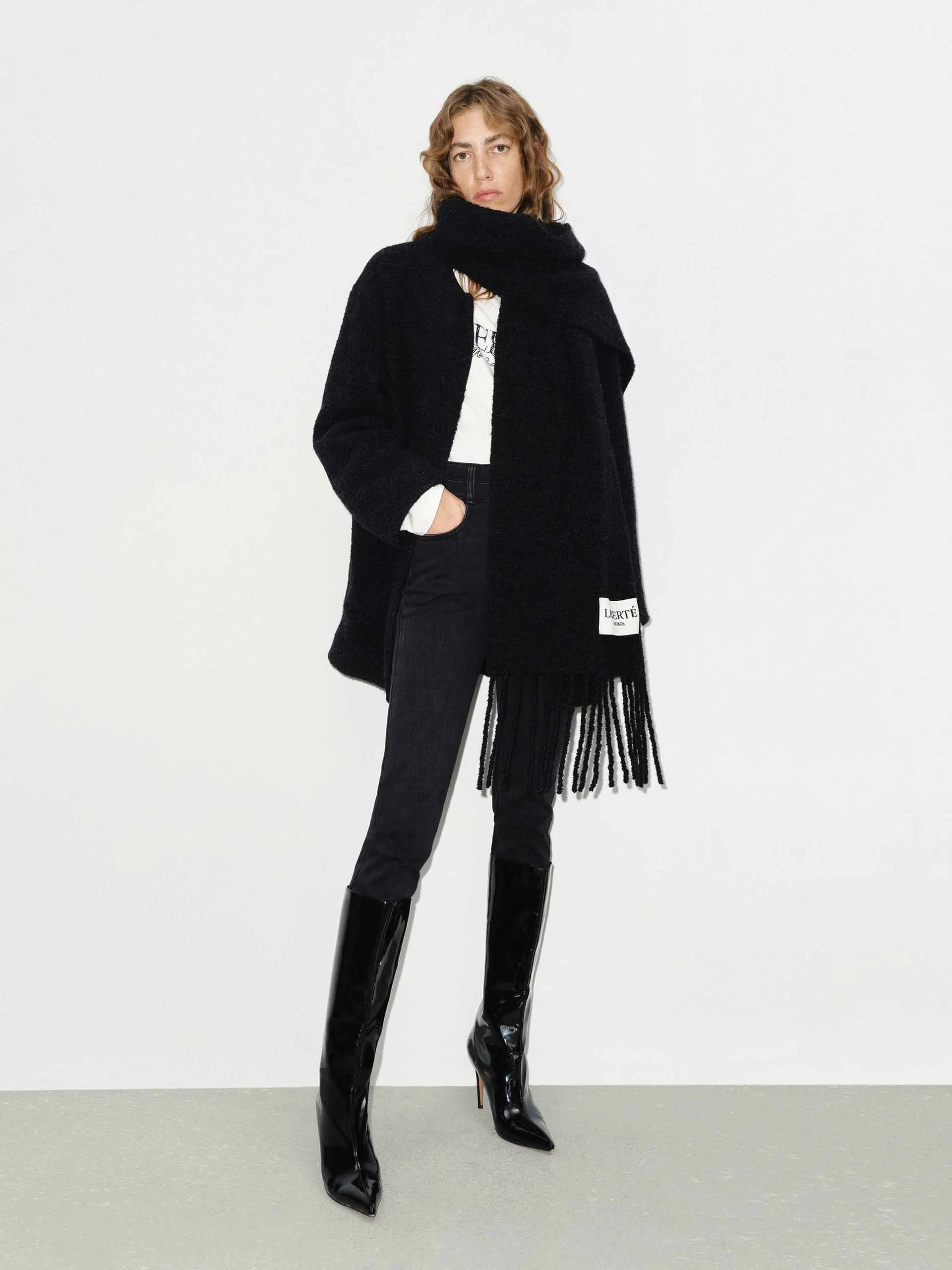 Button Closure Scarf Coat