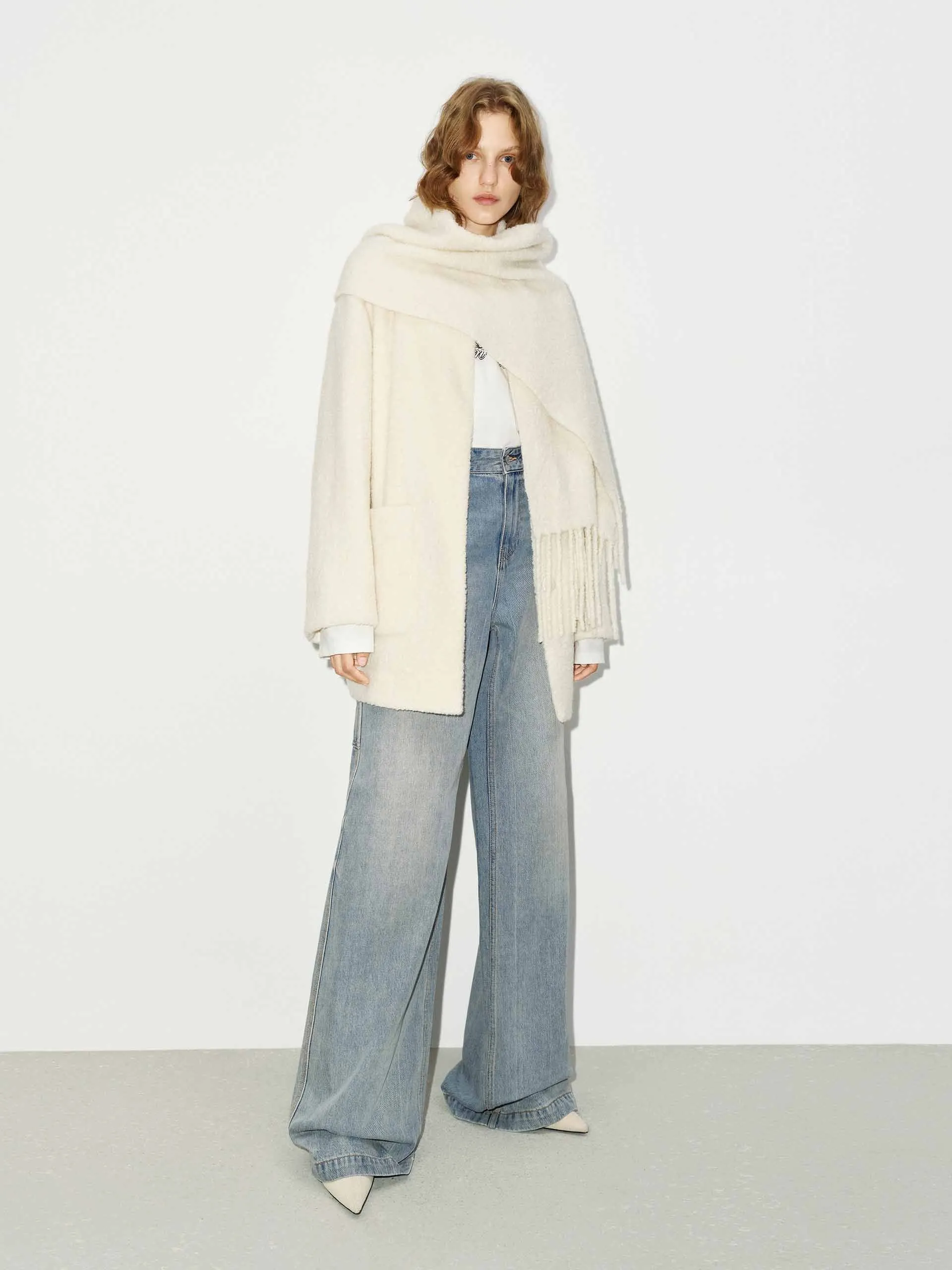 Button Closure Scarf Coat
