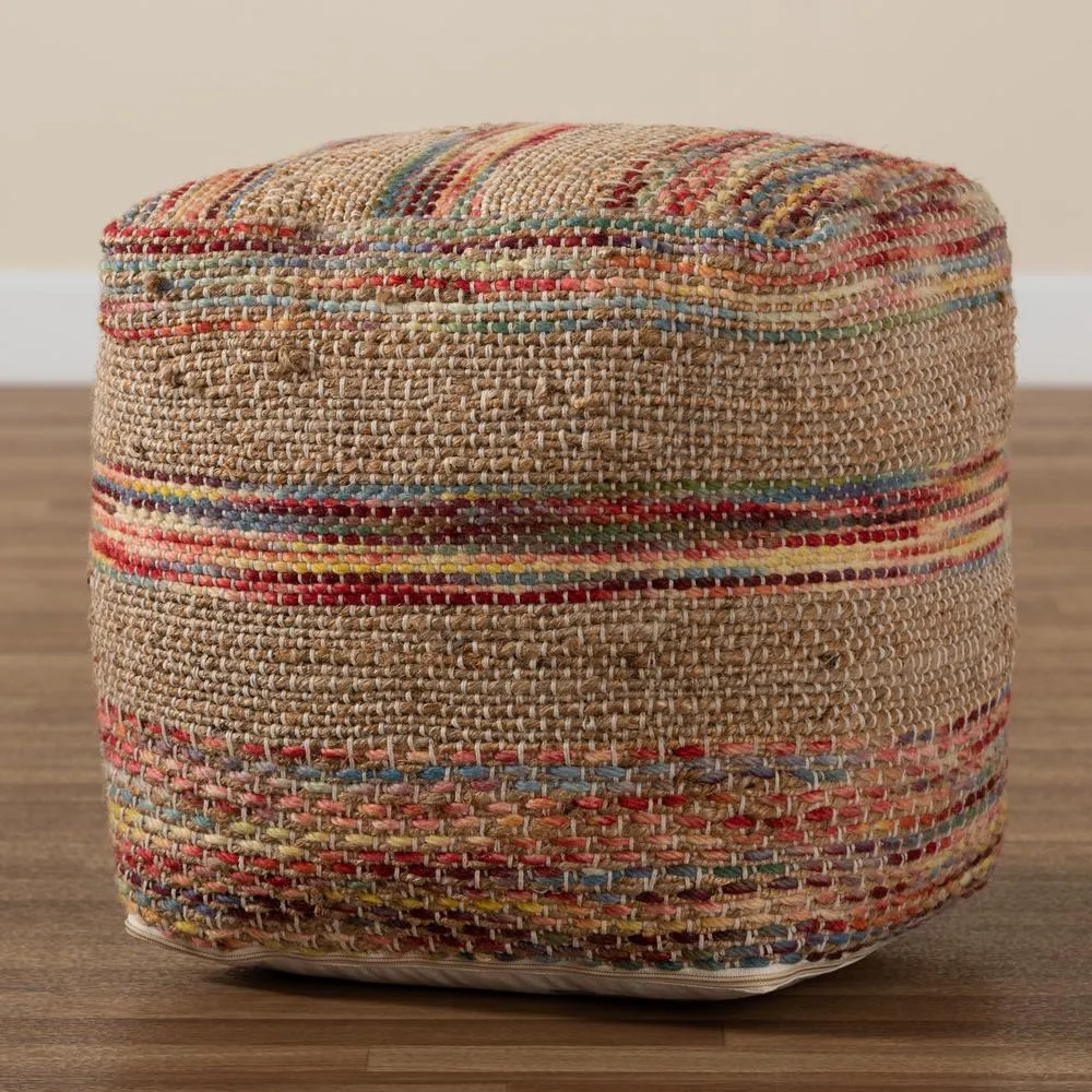 Caiman Moroccan Inspired Multicolored Handwoven Hemp Pouf Ottoman