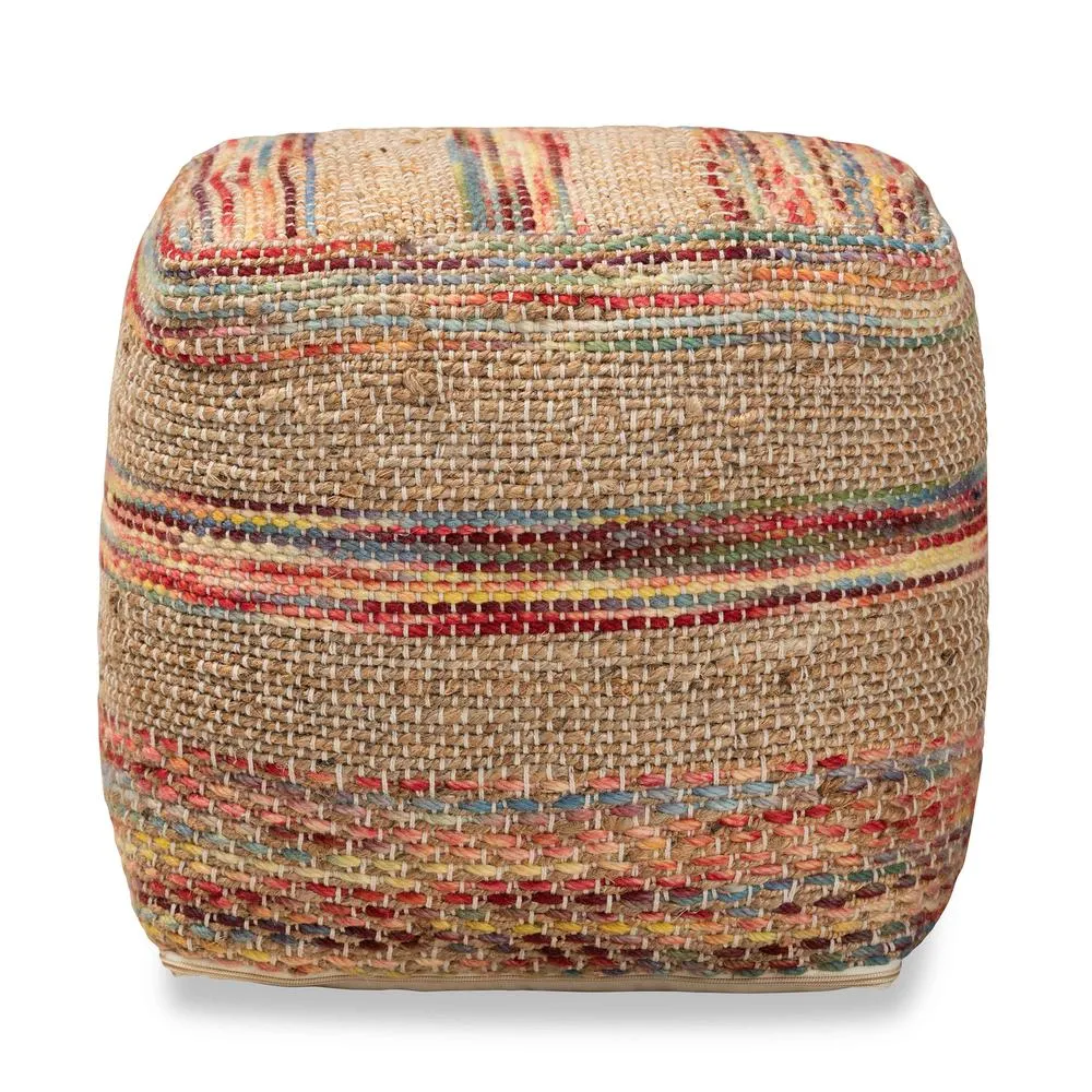Caiman Moroccan Inspired Multicolored Handwoven Hemp Pouf Ottoman