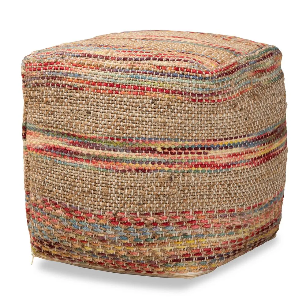 Caiman Moroccan Inspired Multicolored Handwoven Hemp Pouf Ottoman