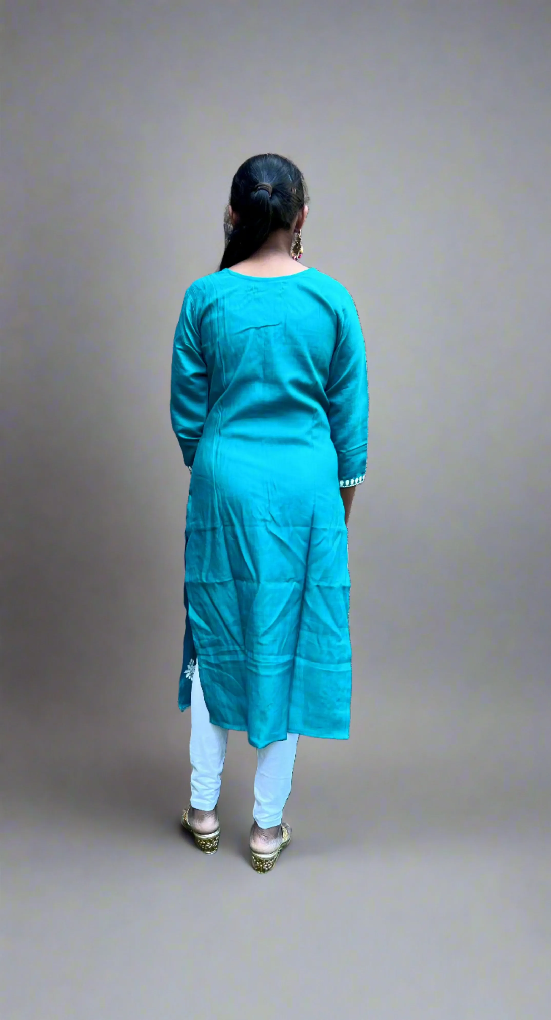 Cotton  Embroidered Teal Kurta