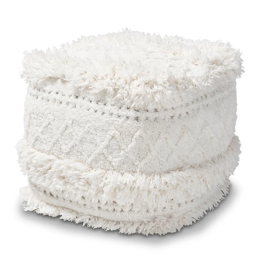 Curlew Moroccan Inspired Ivory Handwoven Cotton Pouf Ottoman