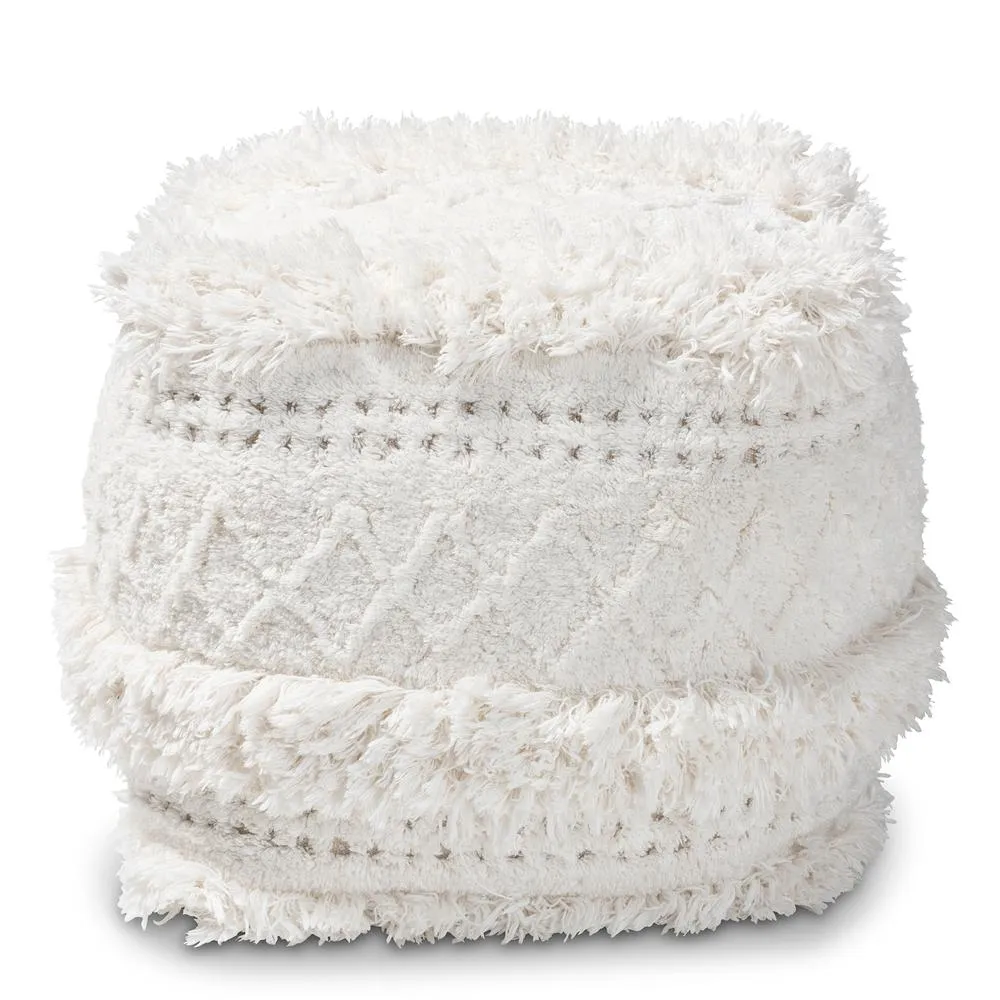 Curlew Moroccan Inspired Ivory Handwoven Cotton Pouf Ottoman