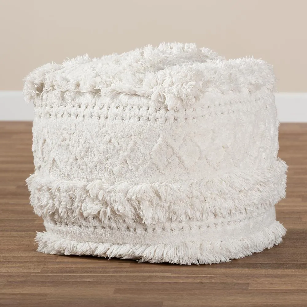 Curlew Moroccan Inspired Ivory Handwoven Cotton Pouf Ottoman