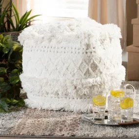 Curlew Moroccan Inspired Ivory Handwoven Cotton Pouf Ottoman