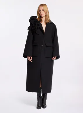 Flower Embellished Wool Coat