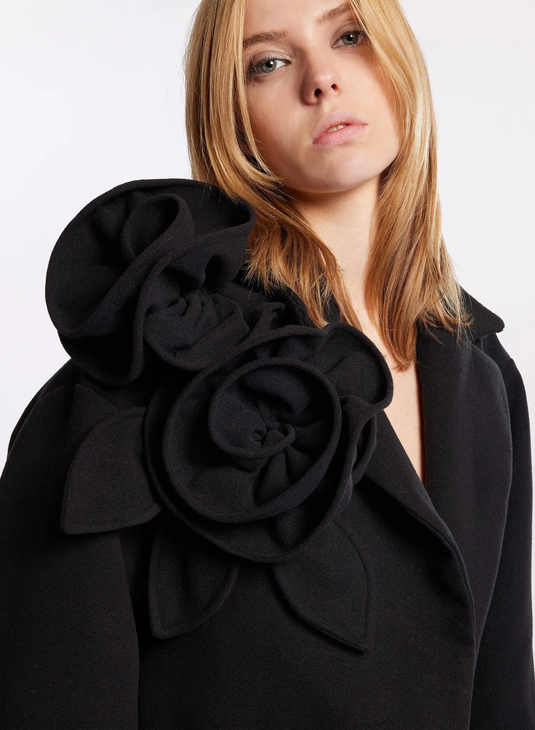Flower Embellished Wool Coat