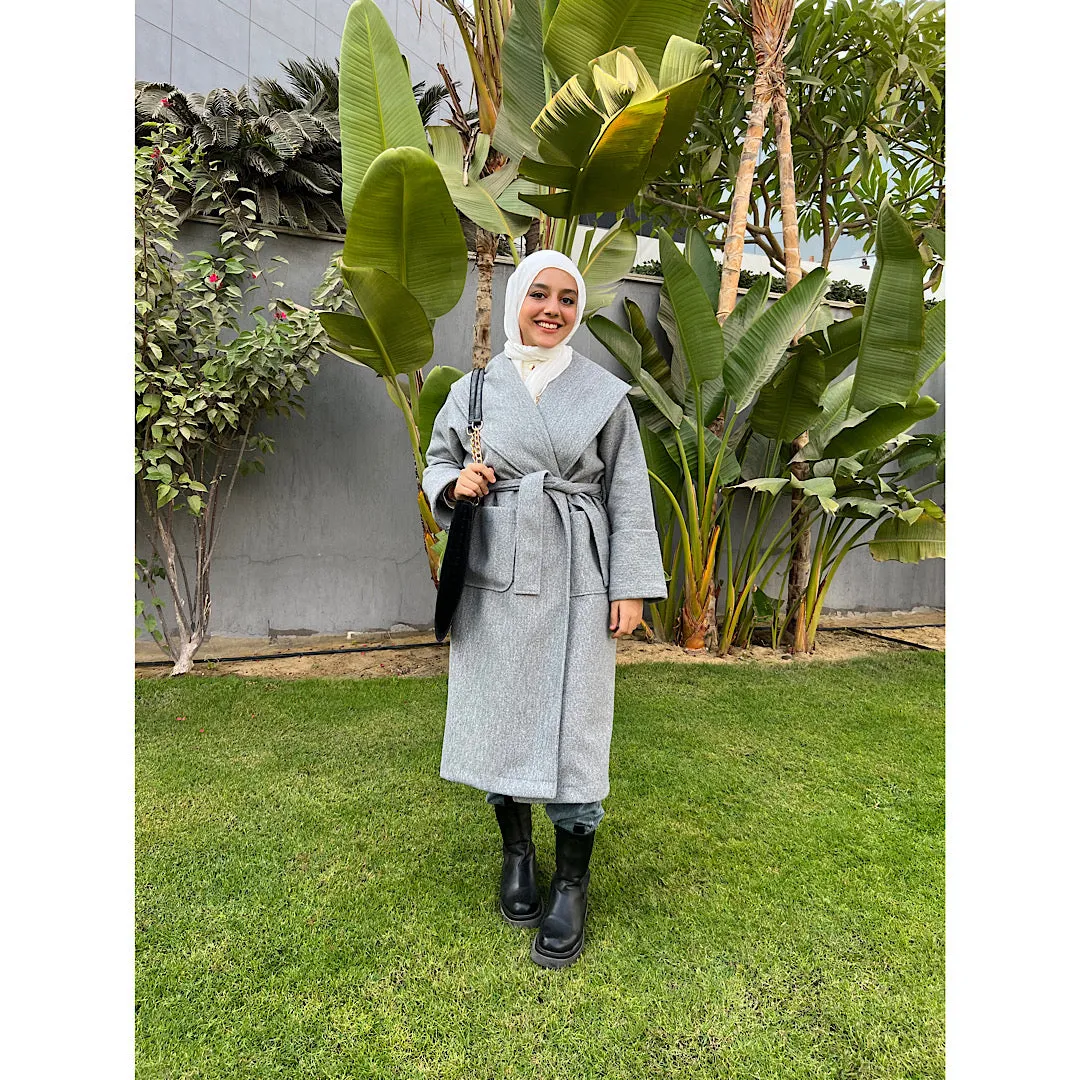 Grey wool wide collar coat