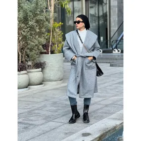 Grey wool wide collar coat