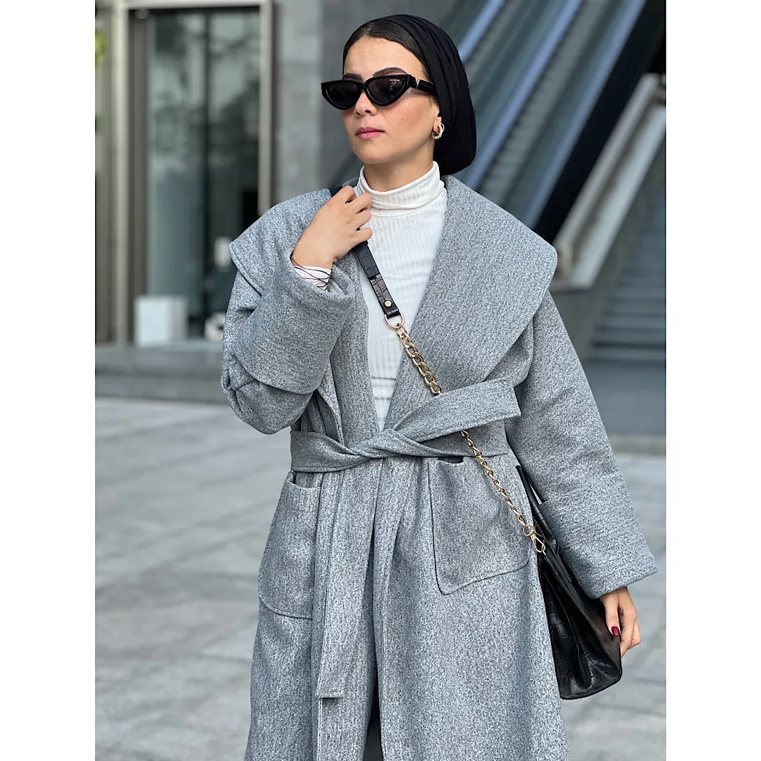 Grey wool wide collar coat