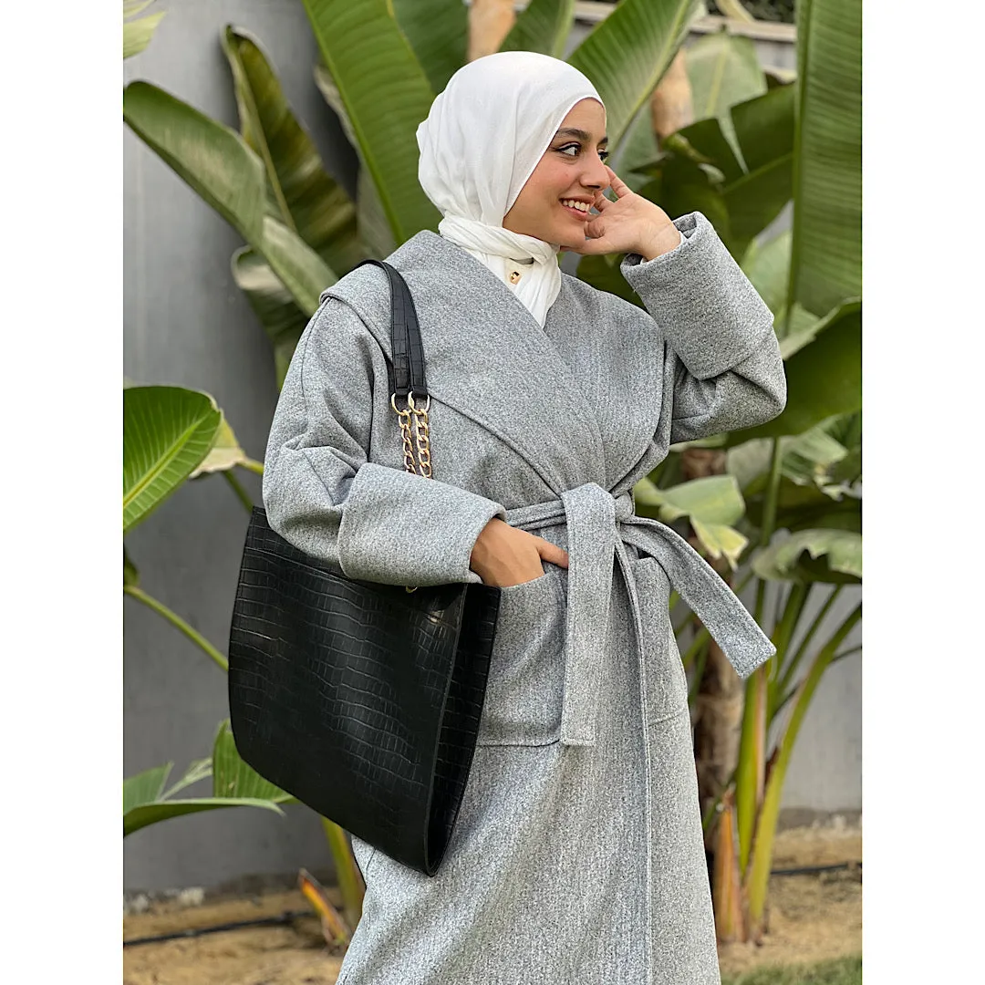 Grey wool wide collar coat