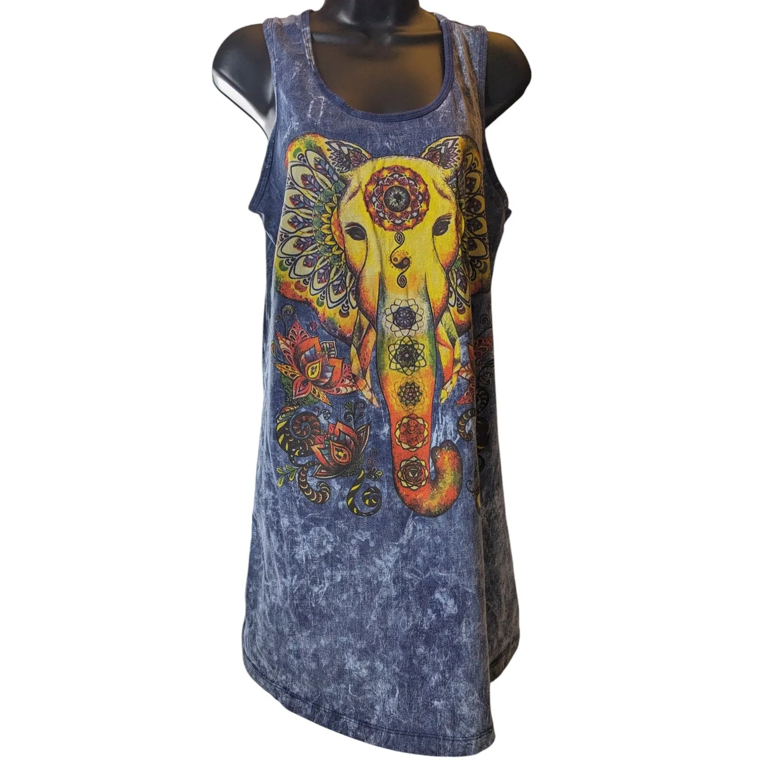 Kathmandu Tank Tunic Womens XL Tie Dye Mandala Elephant Boho Sleeveless Hippie