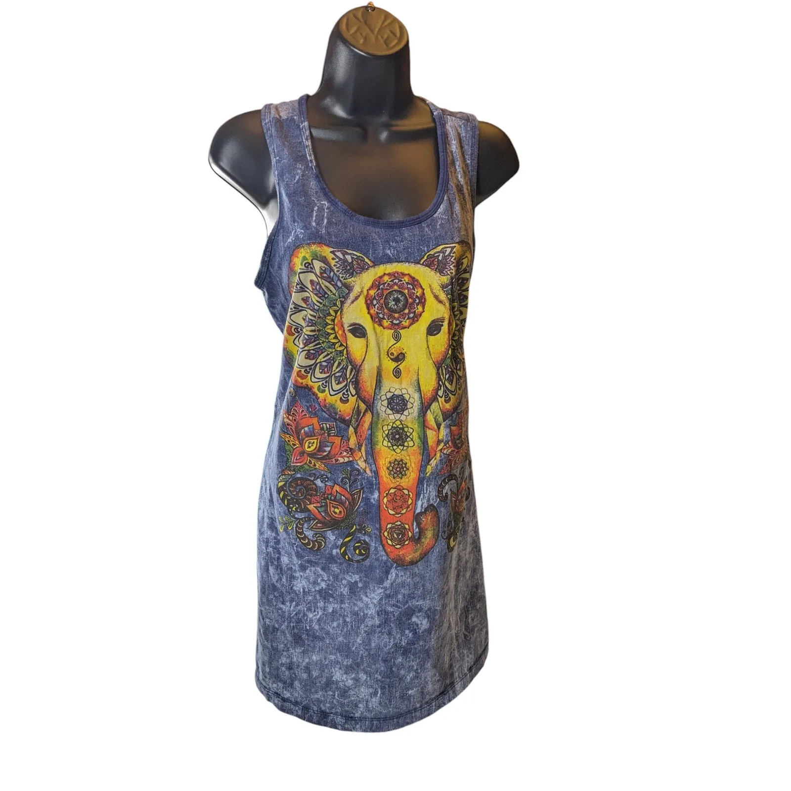 Kathmandu Tank Tunic Womens XL Tie Dye Mandala Elephant Boho Sleeveless Hippie