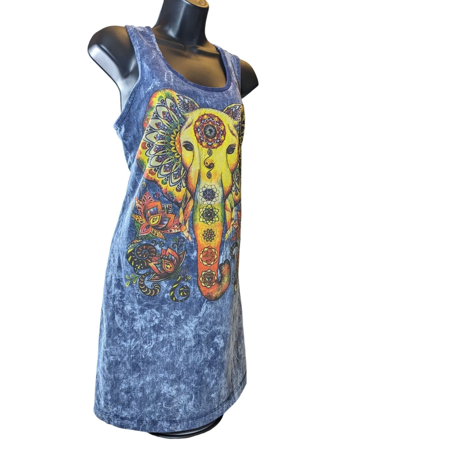 Kathmandu Tank Tunic Womens XL Tie Dye Mandala Elephant Boho Sleeveless Hippie