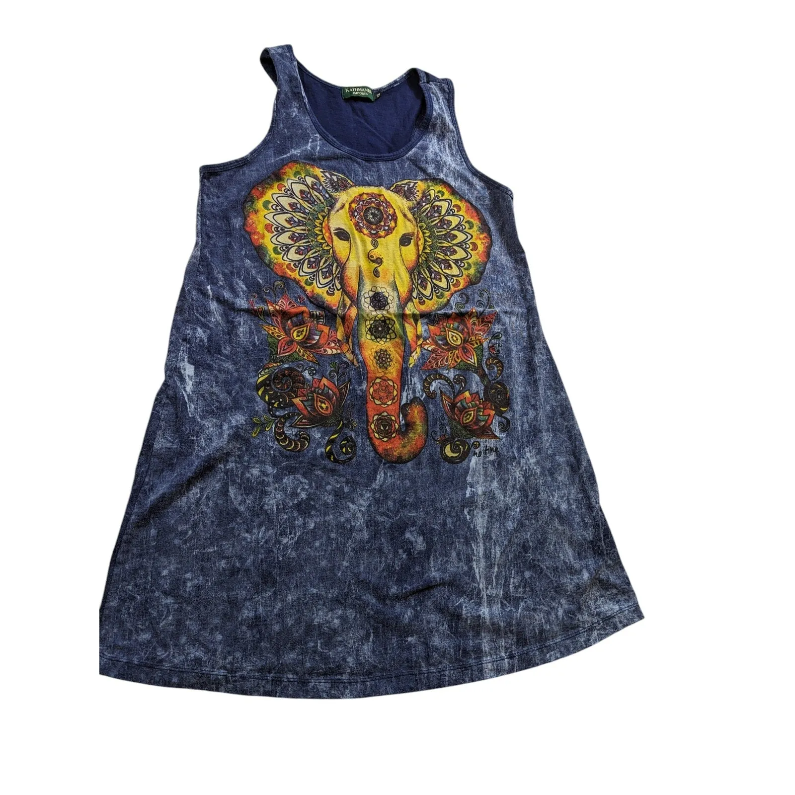 Kathmandu Tank Tunic Womens XL Tie Dye Mandala Elephant Boho Sleeveless Hippie