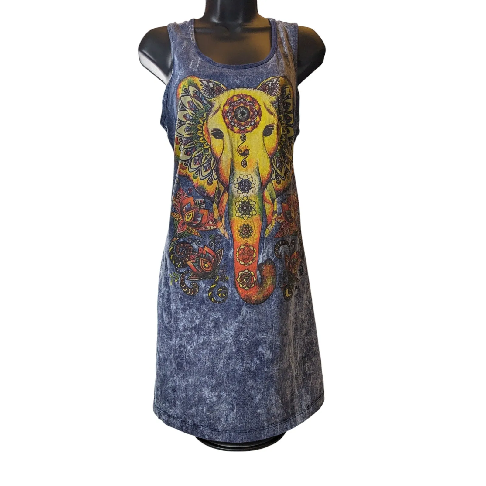 Kathmandu Tank Tunic Womens XL Tie Dye Mandala Elephant Boho Sleeveless Hippie