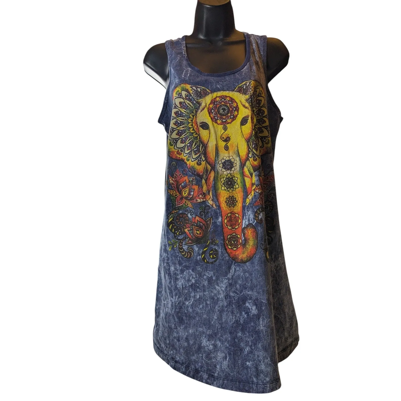 Kathmandu Tank Tunic Womens XL Tie Dye Mandala Elephant Boho Sleeveless Hippie
