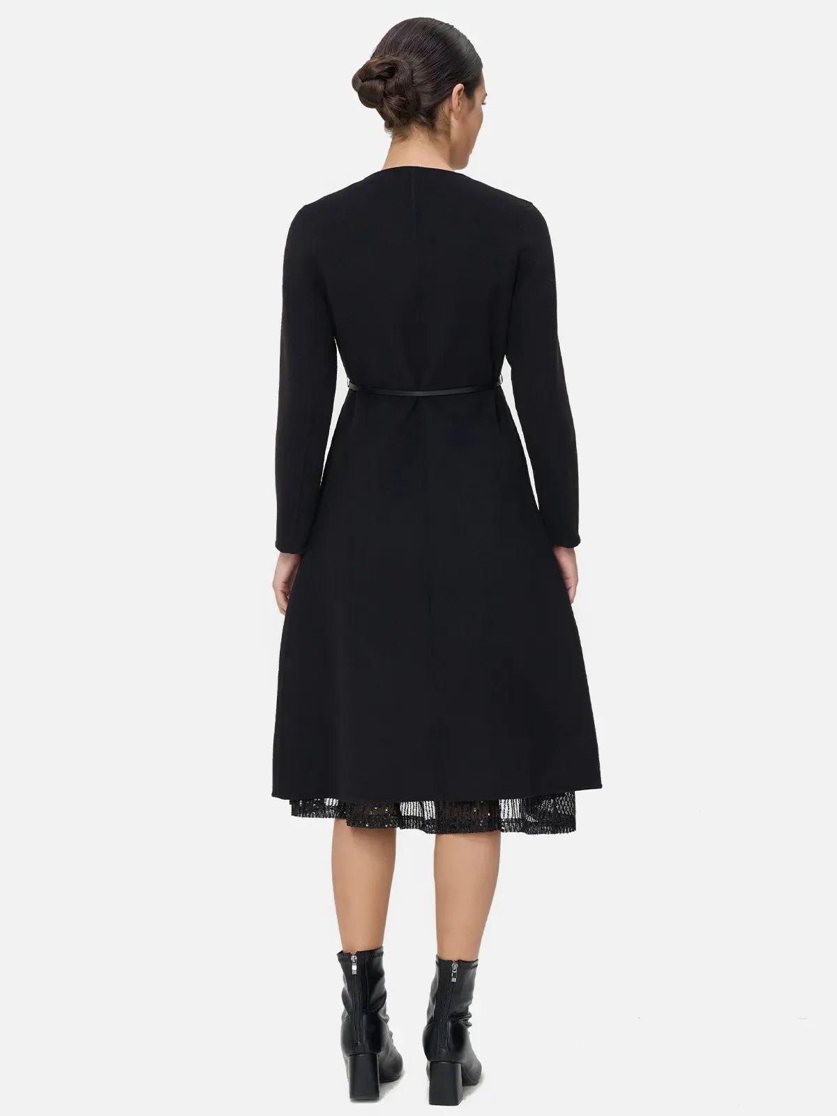Lapel Open Front  Asymmetric Wool Coat