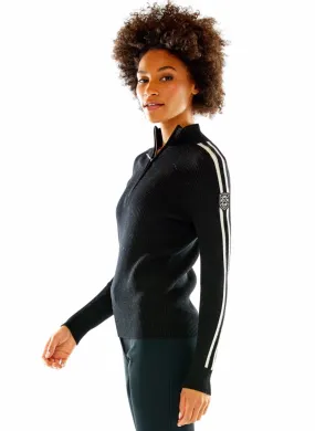 M. Miller Women's Racer Stripe Merino Wool Half Zip in Black