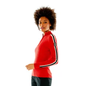 M. Miller Women's Racer Stripe Merino Wool Half Zip in Red