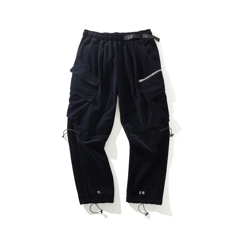 Man Fall Outfits Cargo Pants Autumn and Winter Functional Three-Dimensional Pocket Characteristic Belt Straight Casual Corduroy Pants Men
