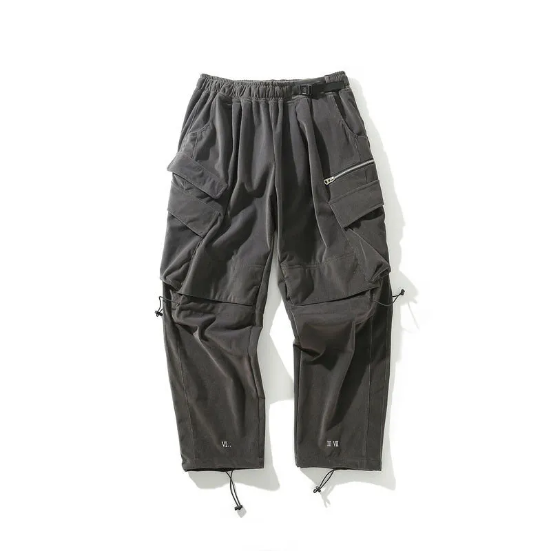 Man Fall Outfits Cargo Pants Autumn and Winter Functional Three-Dimensional Pocket Characteristic Belt Straight Casual Corduroy Pants Men