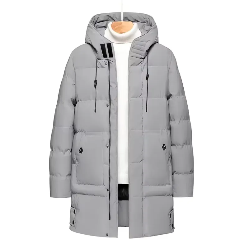 Men's Comfortable Long Puffer Jacket with Hood | Ideal for Autumn/Winter