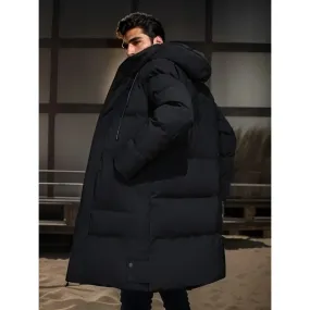 Men's Comfortable Long Puffer Jacket with Hood | Ideal for Autumn/Winter