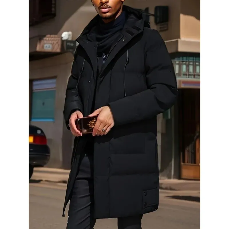 Men's Comfortable Long Puffer Jacket with Hood | Ideal for Autumn/Winter