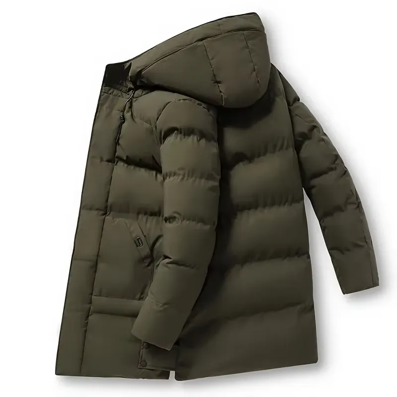 Men's Comfortable Long Puffer Jacket with Hood | Ideal for Autumn/Winter