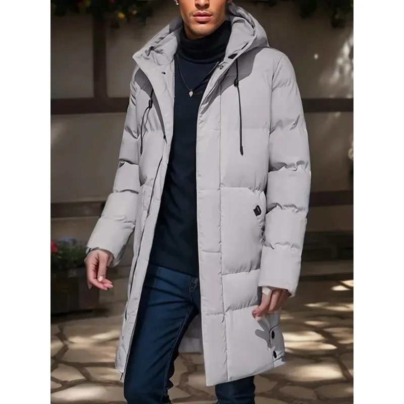 Men's Comfortable Long Puffer Jacket with Hood | Ideal for Autumn/Winter