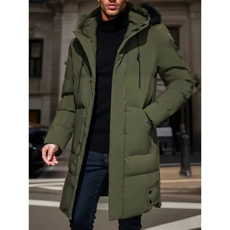 Men's Comfortable Long Puffer Jacket with Hood | Ideal for Autumn/Winter