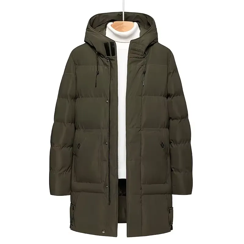 Men's Comfortable Long Puffer Jacket with Hood | Ideal for Autumn/Winter