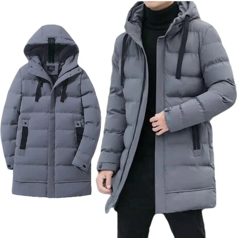Men's Luxurious Long Puffer Jacket with Hood and Zipper | Ideal for Autumn/Winter