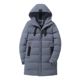 Men's Luxurious Long Puffer Jacket with Hood and Zipper | Ideal for Autumn/Winter