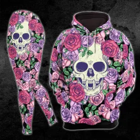Pink Flower Rose Skull Combo Hoodie and Leggings
