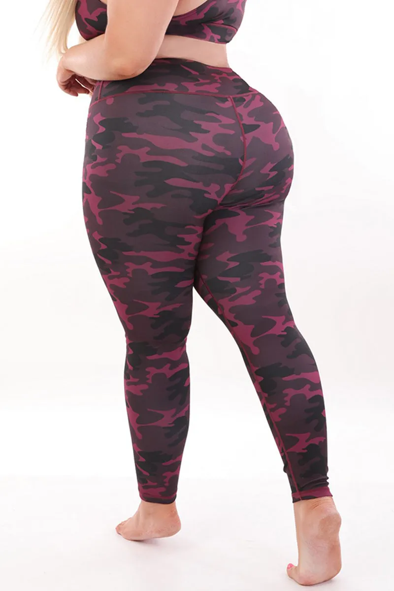 Plus Size Red Camouflage Active Leggings