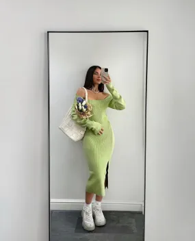 Premium Green rib knit midi jumper dress