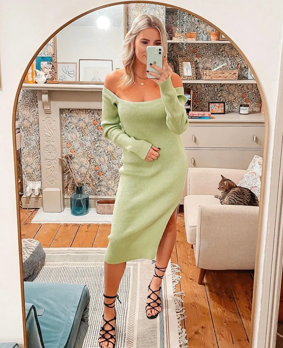 Premium Green rib knit midi jumper dress
