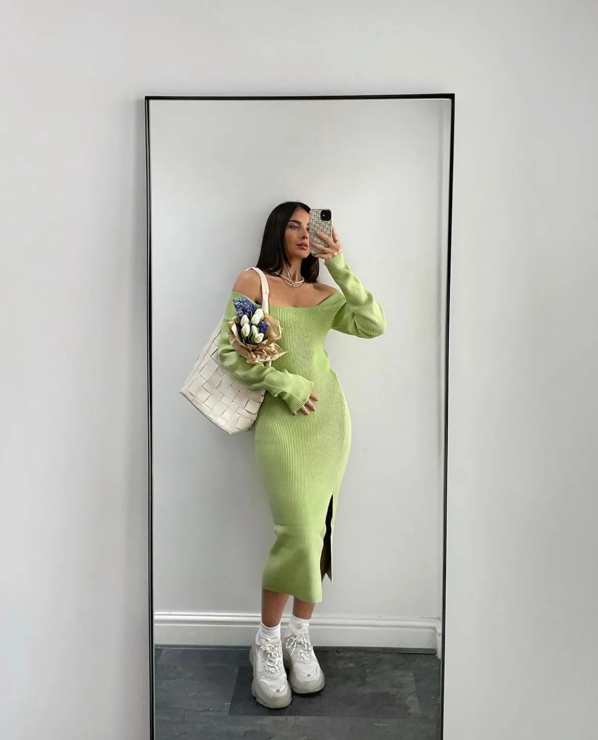 Premium Green rib knit midi jumper dress