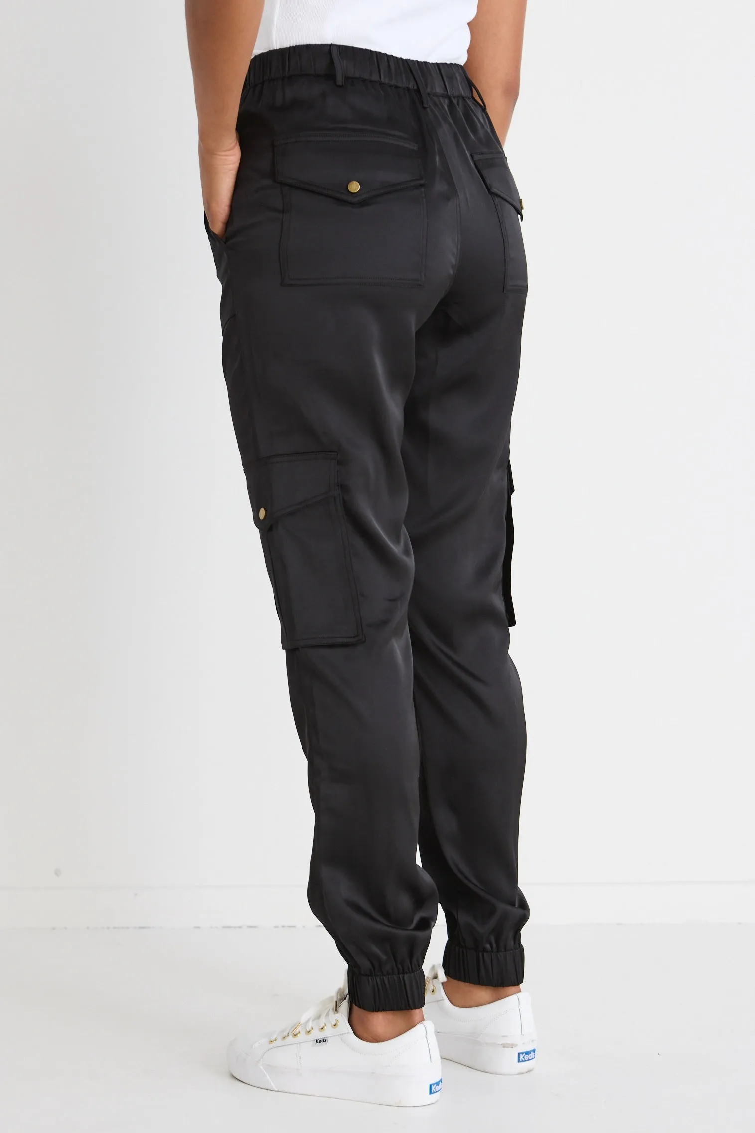 Rival Black Satin Cargo Jogger
