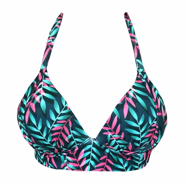 Royal Blue Neon Leaves Brazilian Halter Bikini Top